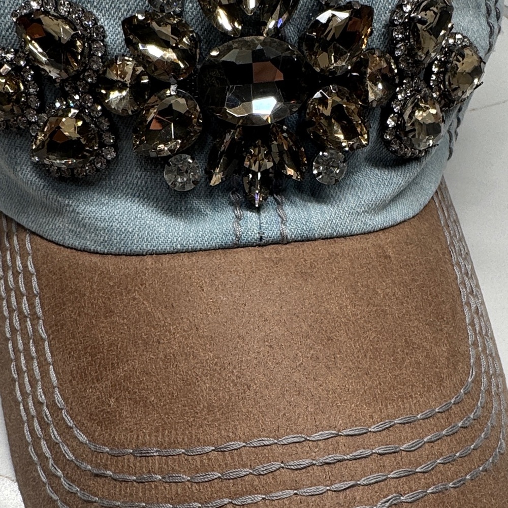 Chapel Hats Embellished Denim and Tan Cap NWT - Picture 5 of 11